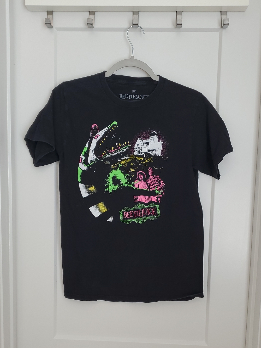 Beetlejuice Graphic Tee in Black with Neon Print XS